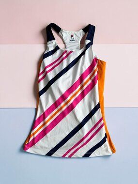 FILA Pink Orange Striped Active Tank Top Size Small